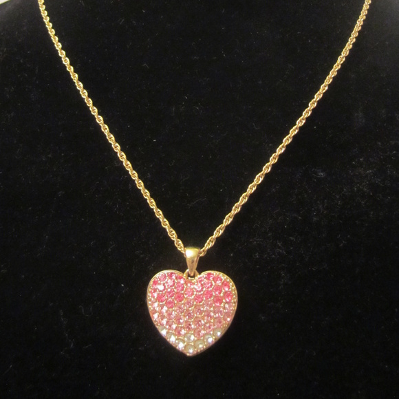 Pink Heart Rhinestone Necklace & Earrings Set - Picture 5 of 8